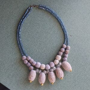 Anthropologie Crochet Silk Beads Statement Necklace Rare